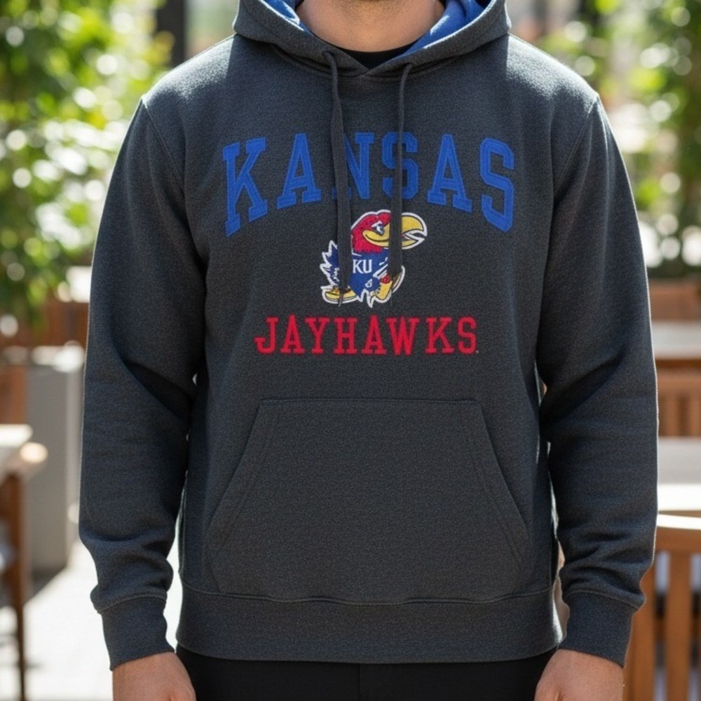 Campus Heritage Kansas Jayhawks Hoodie Mens Medium Gray Embroidered Sweatshirt
